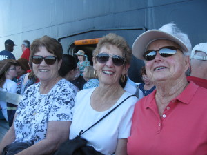 Patt, Lola and Shirley on the ferry to Half Moon Cay. 